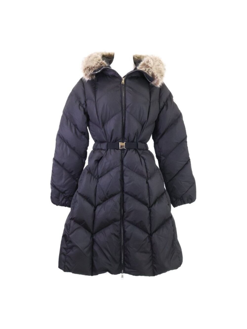 Moncler Genissiat Eco Fur Hoodie with Waist Belt Down